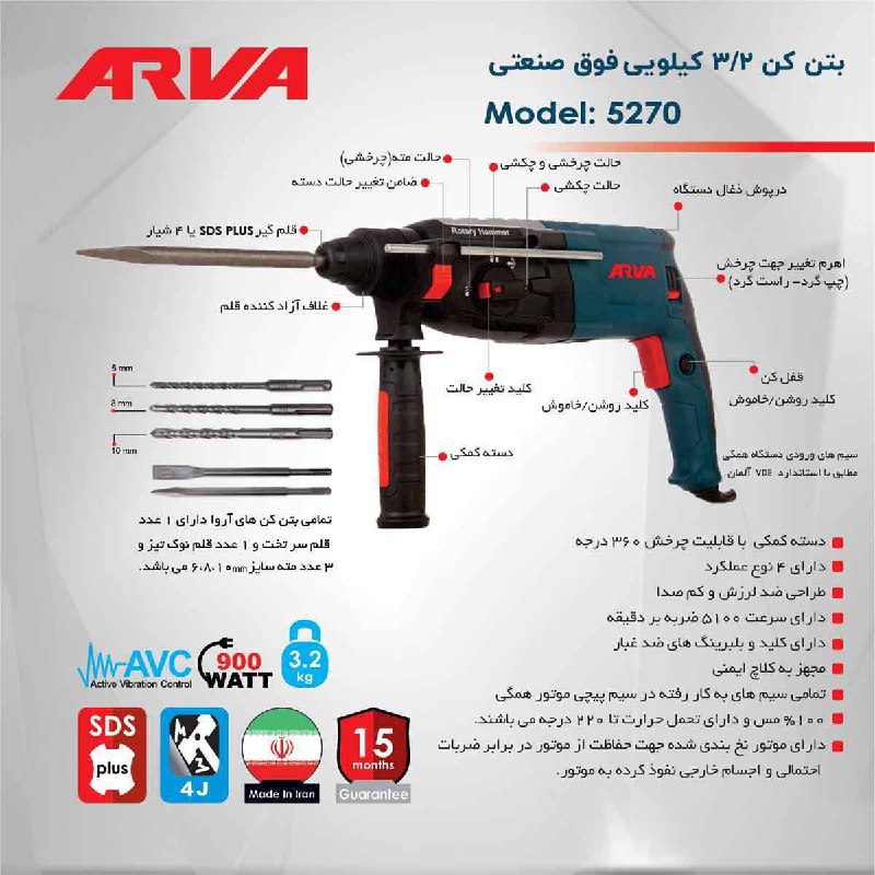 ⭕بتن کن ۵۲۷۰ (۹۰۰ وات فوق صنعتی اروا)-۳۲ میلیمتر⭕