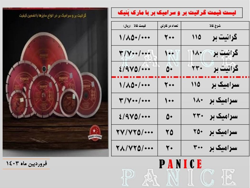 🟥 لیست قیمت گرانیت بر و سرامیک بر