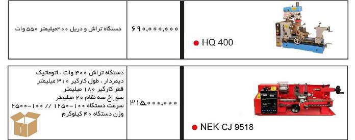 ليست دستگاه تراش رو ميزي