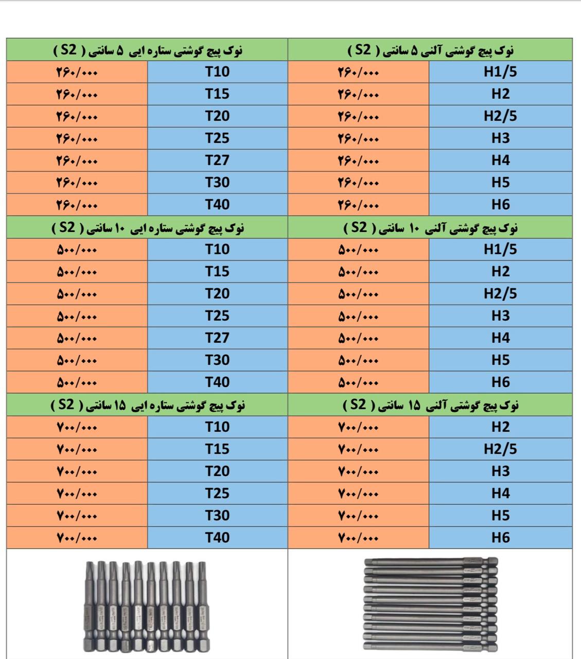  نوك پيچ گوشتى آلنى و ستاره ايى 