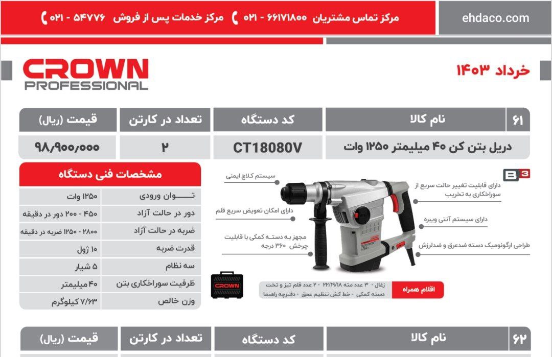 دریل بتن کن ۱۲۵۰ وات ۱۸۰۸۰