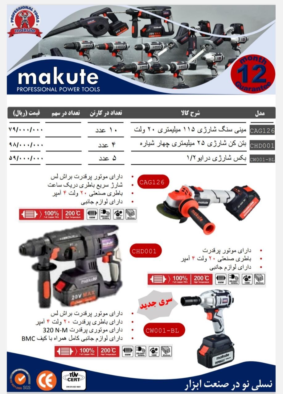  بکس، مینی فرز و بتن کن شارژی صنعتی و حرفه ای برند makute