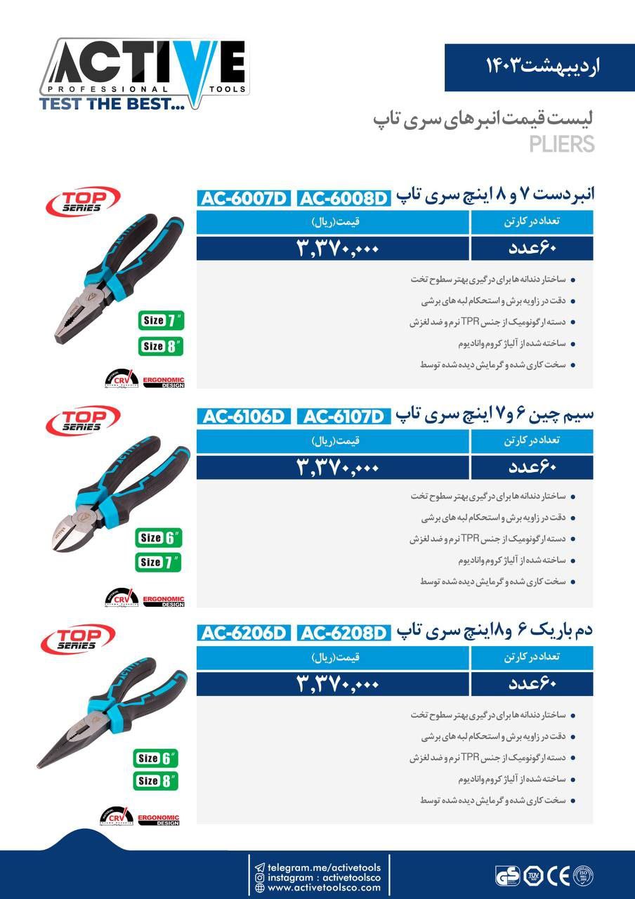 سیم چین و انبردست و دمباریک اکتیو موجود شد و آماده توزیع میباشد