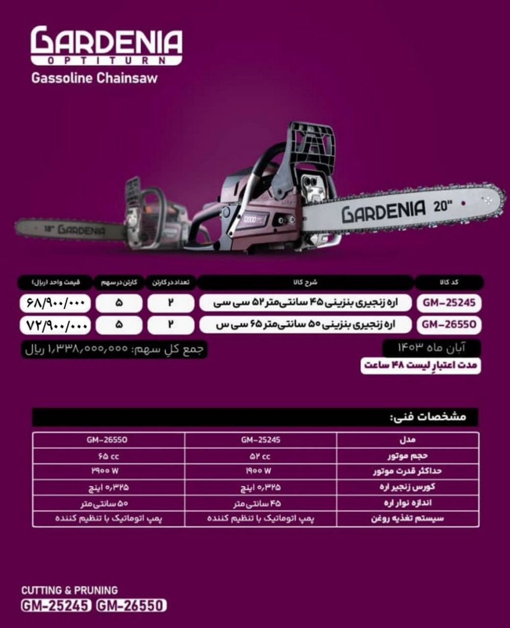 لیست قیمت اره بنزینی