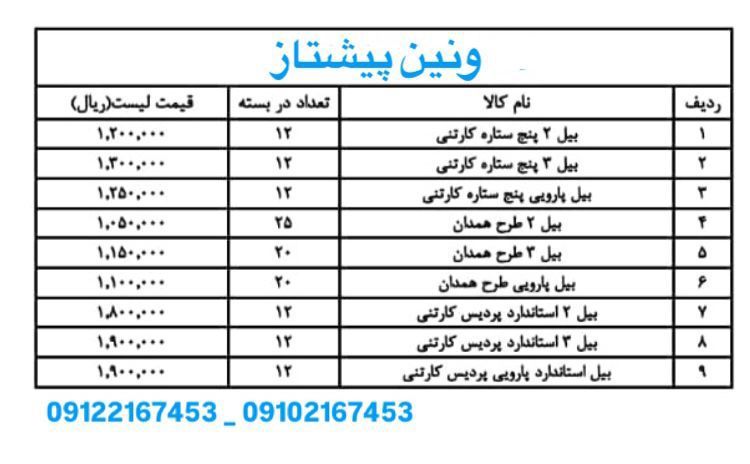 لیست قیمت انواع بیل