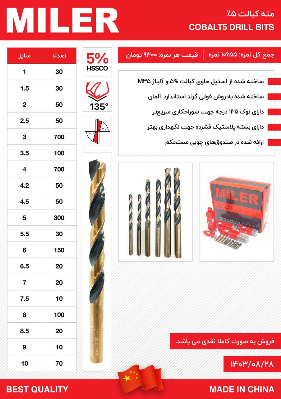 #مته_کبالت_صندوقی_میلر درصد تخفیف : 10 درصد