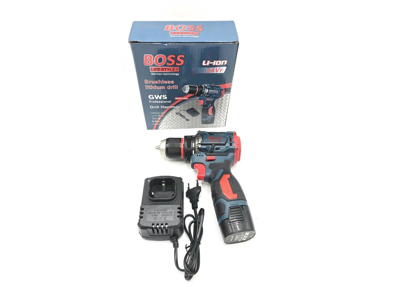 ⭐️ دریل شارژی ۲۴ ولت براشلس سه نظام فلزی باس