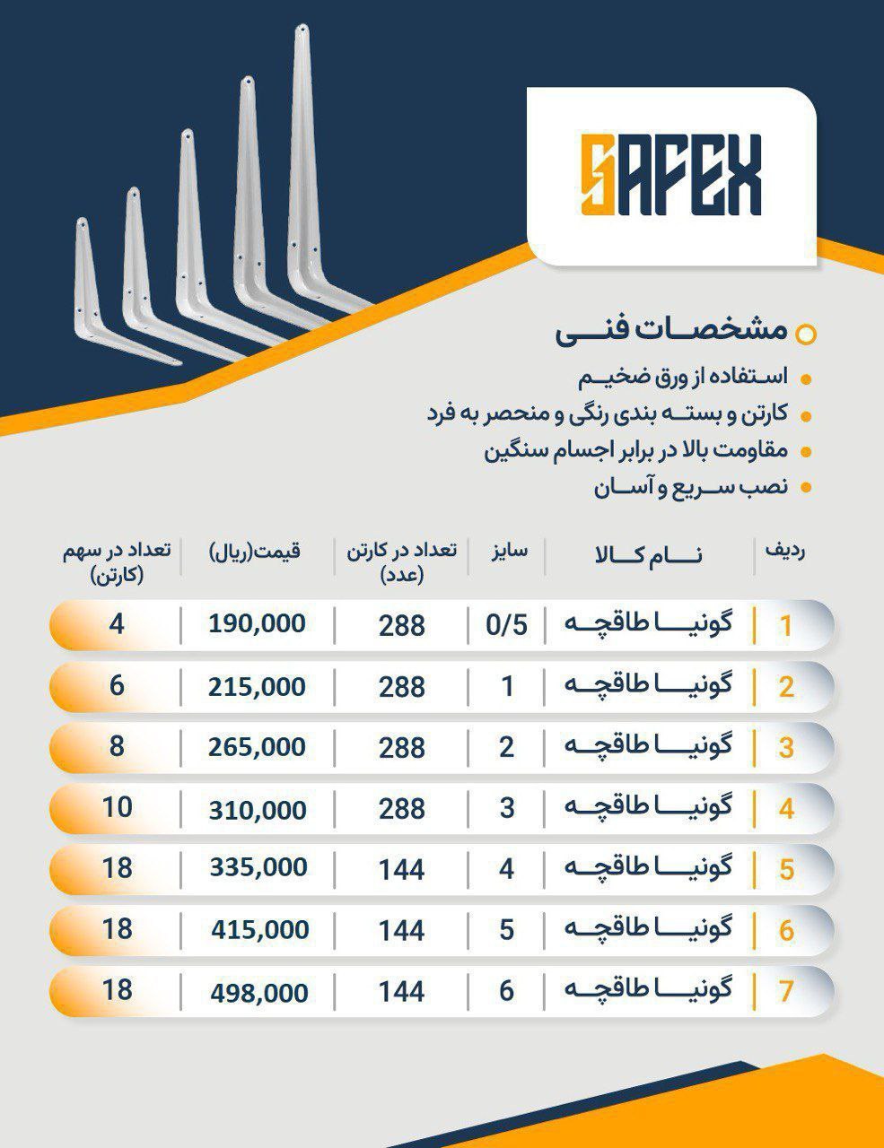 ⭕️لیست قیمت گونیا طاقچه 