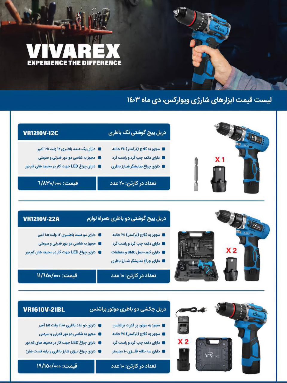 دریل پیچگوشتی شارژی های ویوارکس موجود شد و آماده توزیع میباشد 