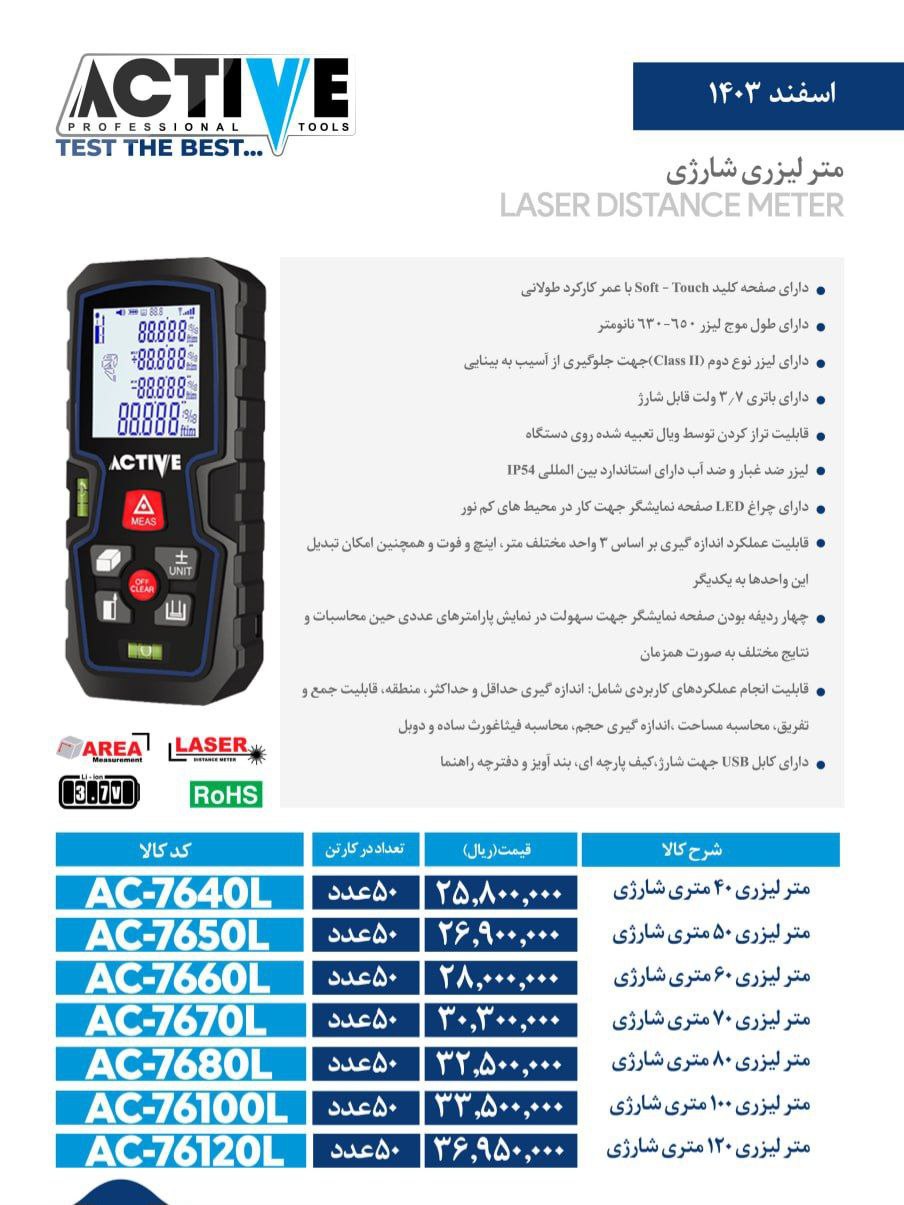 متر لیزری شارژی ۷۰متری و ۱۲۰متری اکتیو موجود شد و آماده توزیع میباشد
