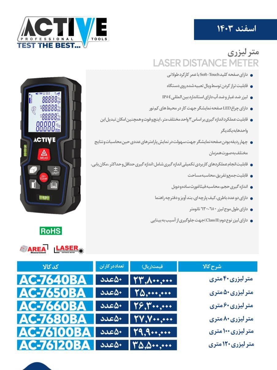 متر لیزری ۷۰متری و ۱۲۰متری اکتیو موجود شد و آماده توزیع میباشد
