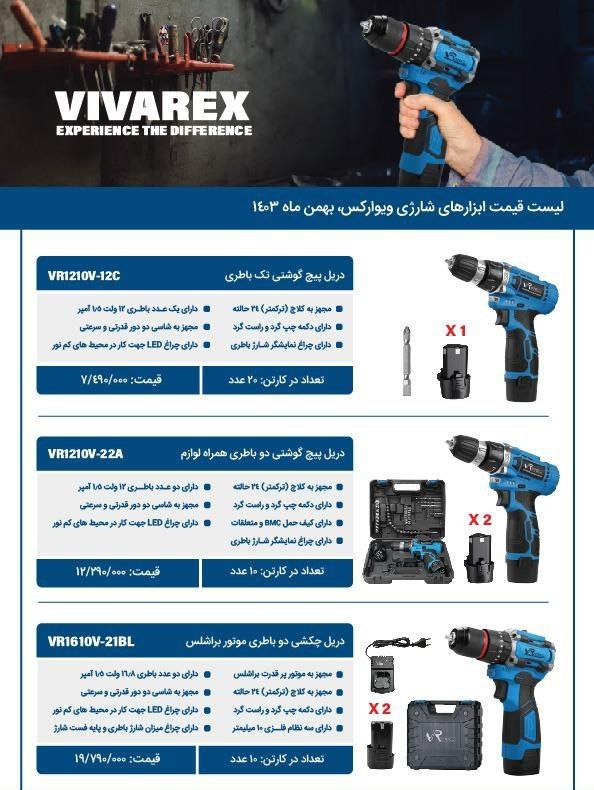 دریل پیچگوشتی شارژی های ویوارکس موجود شد و آماده توزیع میباشد 