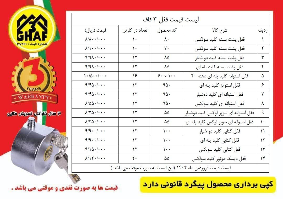 لیست سه قاف با درصد تخفیف