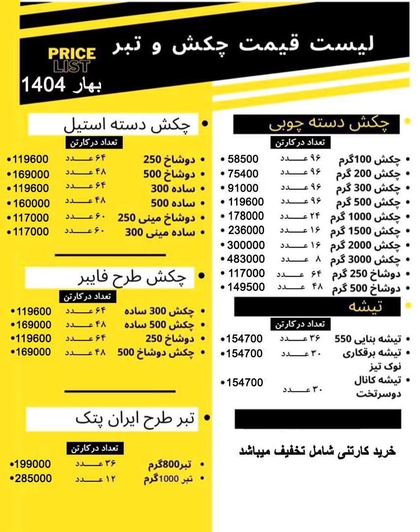 لیست قیمت چکش تبر تیشه