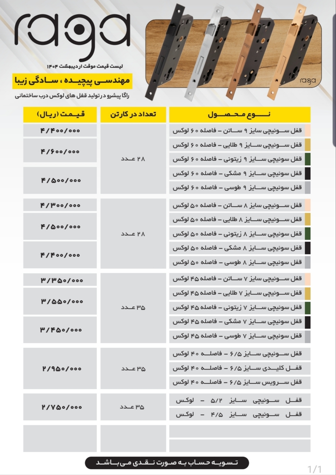 قفل راگا بازرگانی مهریار * فروش عمده قفل، دستگیره و یراق‌آلات قیمت دسته اول تنوع بالا ارسال فوری مشا