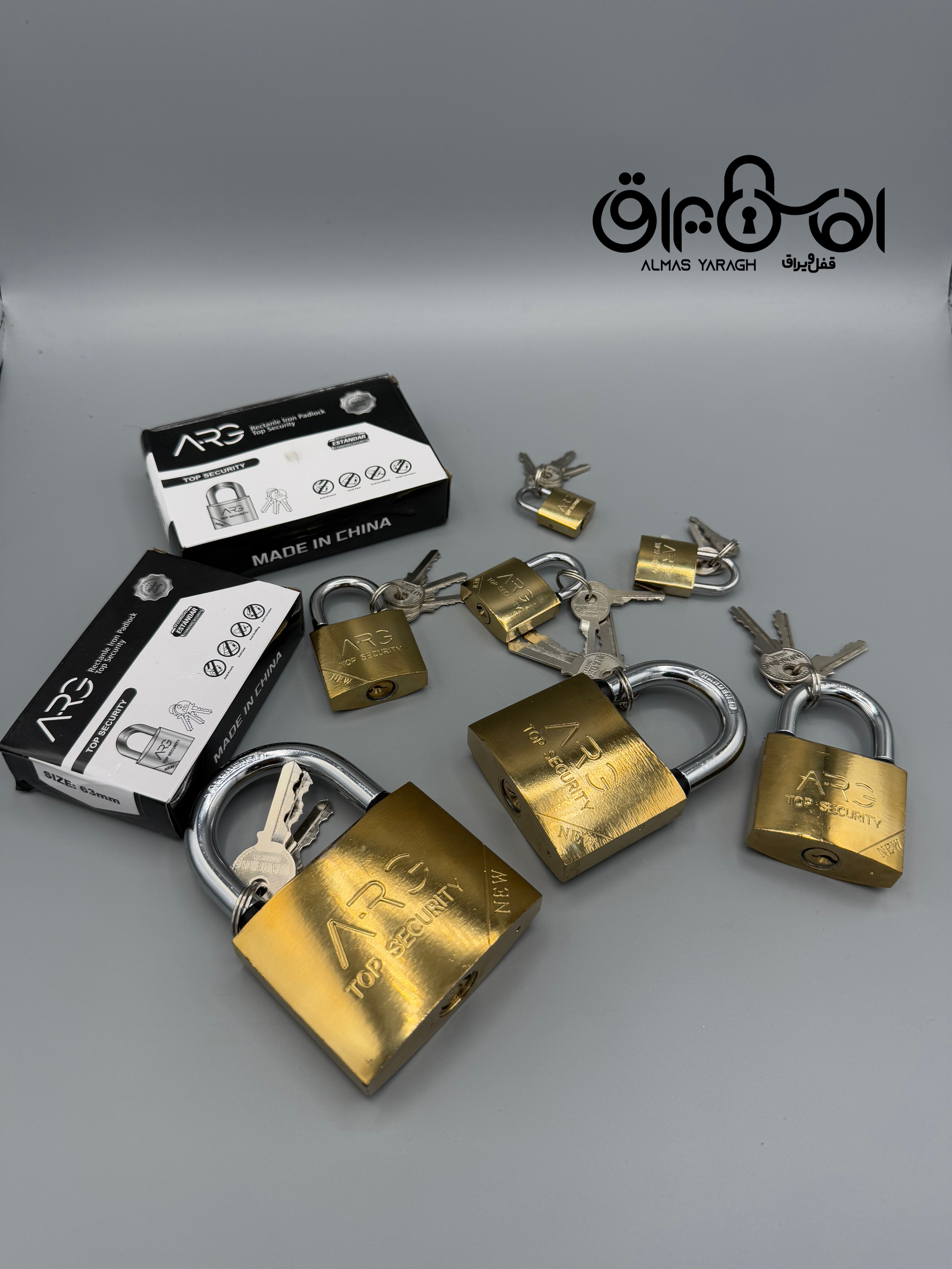  ⭐قفل آویز طلایی ARG⭐ سیلندر تمام برنج وزن سنگین-میله ضخیم کیفیت بسیار بالاتر از نمونه های مشابه سای