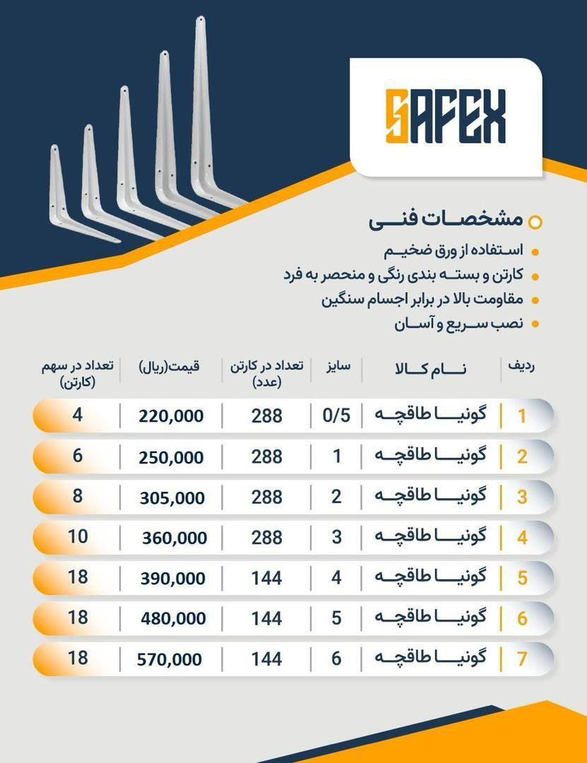 ⭕️لیست قیمت گونیا طاقچه 