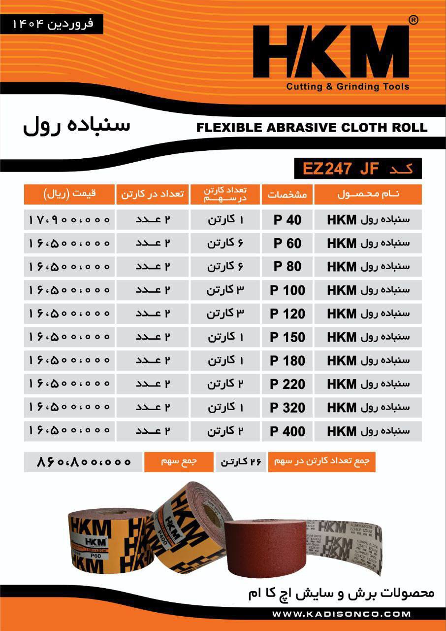لیست قیمت سنباده رول HKM