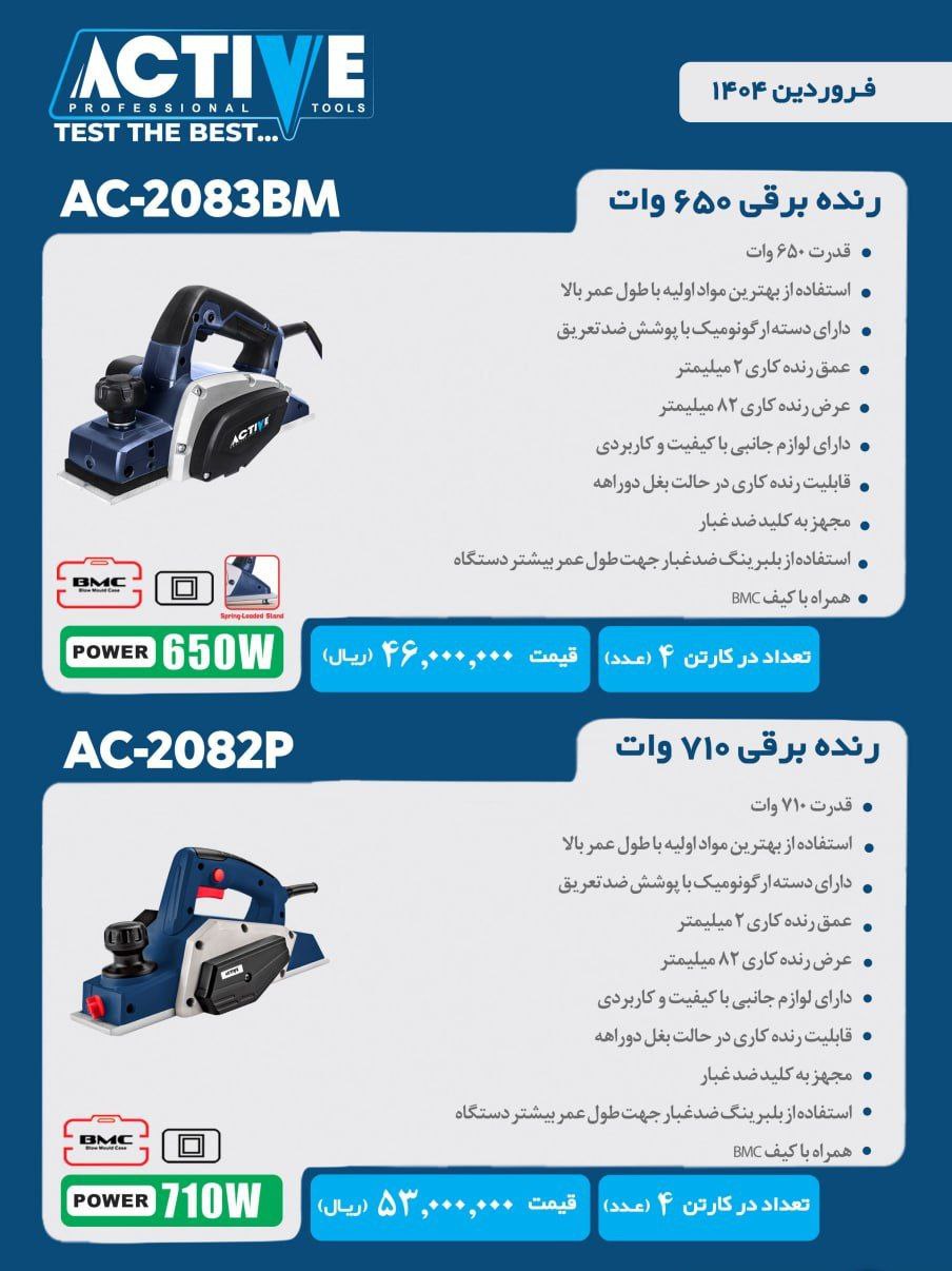رنده برقی ۷۵۰ وات اکتیو موجود شد و آماده توزیع میباشد