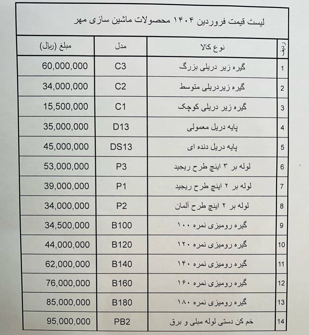  پخش محصولات ماشین سازی مهر