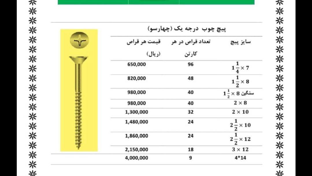 پیچ چوب چهار سو ایرانی سمند  ساخت ایران موجود میباشد 
