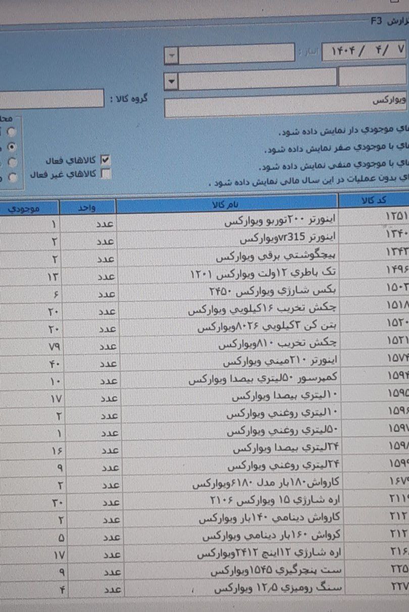 موجودی بارابزاربرقی ویوارکس