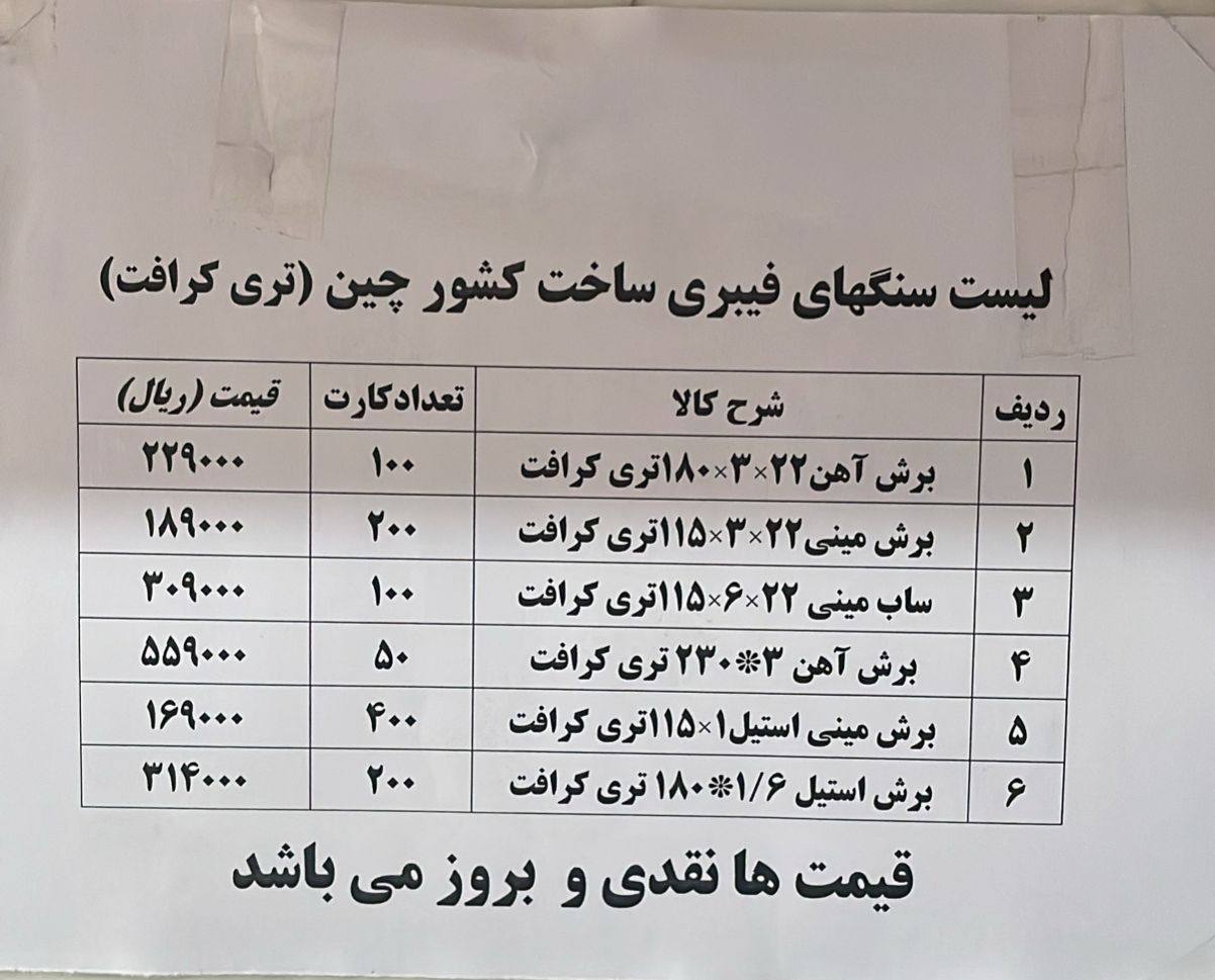 لیست قیمت صفحه سنگ تیری کرافت 