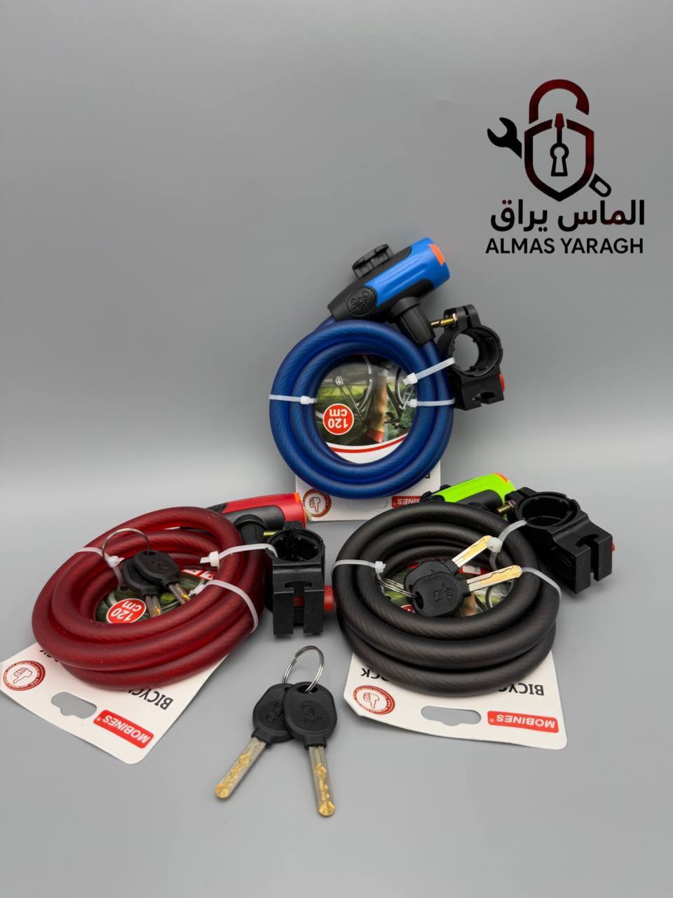  ⭐️قفل دوچرخه کلید ماری مبینس⭐️ کلید برنجی ماری-دارای درپوش سیلندر-همراه با بست⭐️ روکش پی وی سی درجه