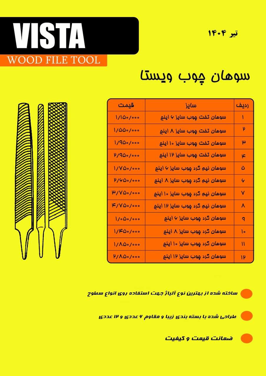 لیست قیمت سوهان های ویستا vista