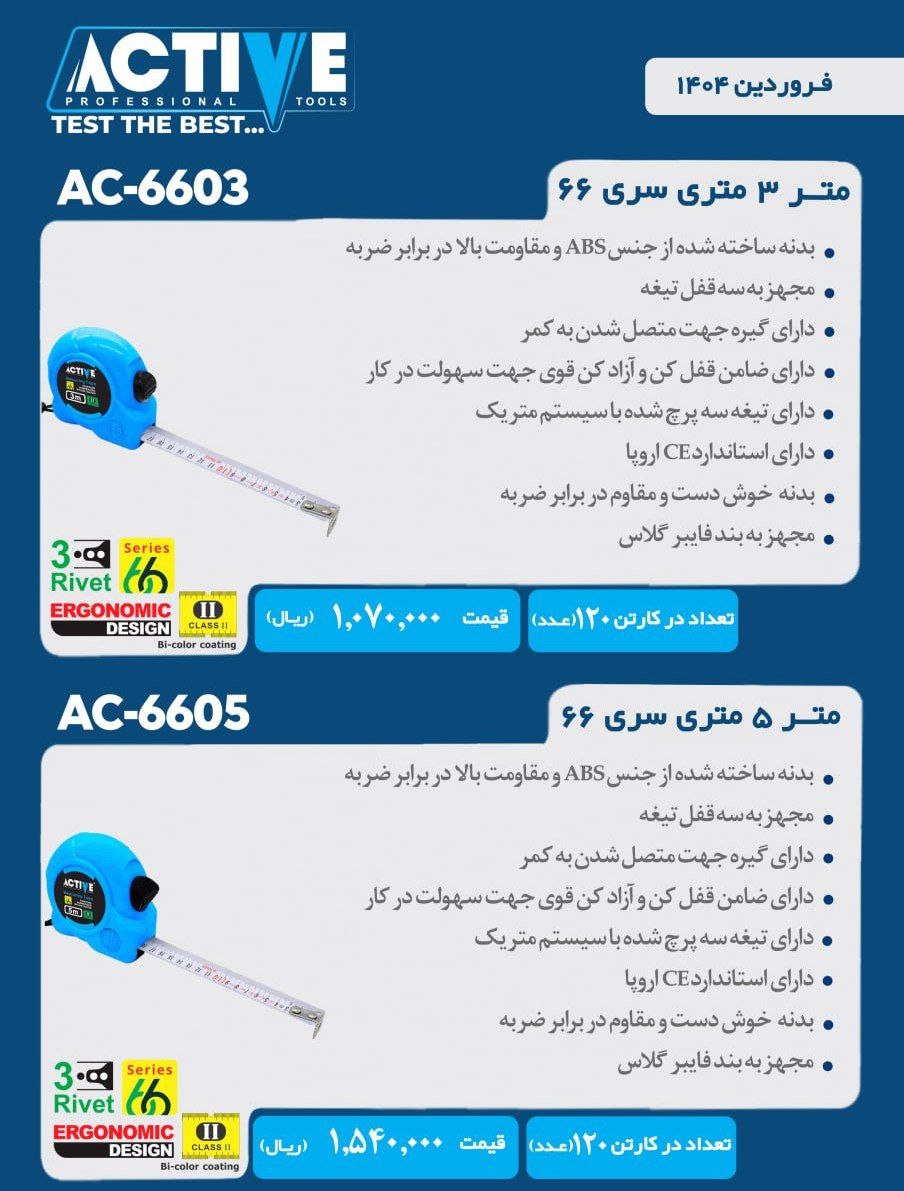 مترهای ۳ متری و ۵ متری (سری ۶۶) اکتیو موجود شد و آماده توزیع میباشد 