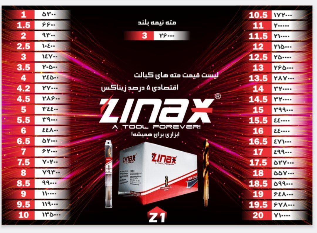 لیست قیمت مته های اقتصادی ۵درصد کبالت زیناکس 