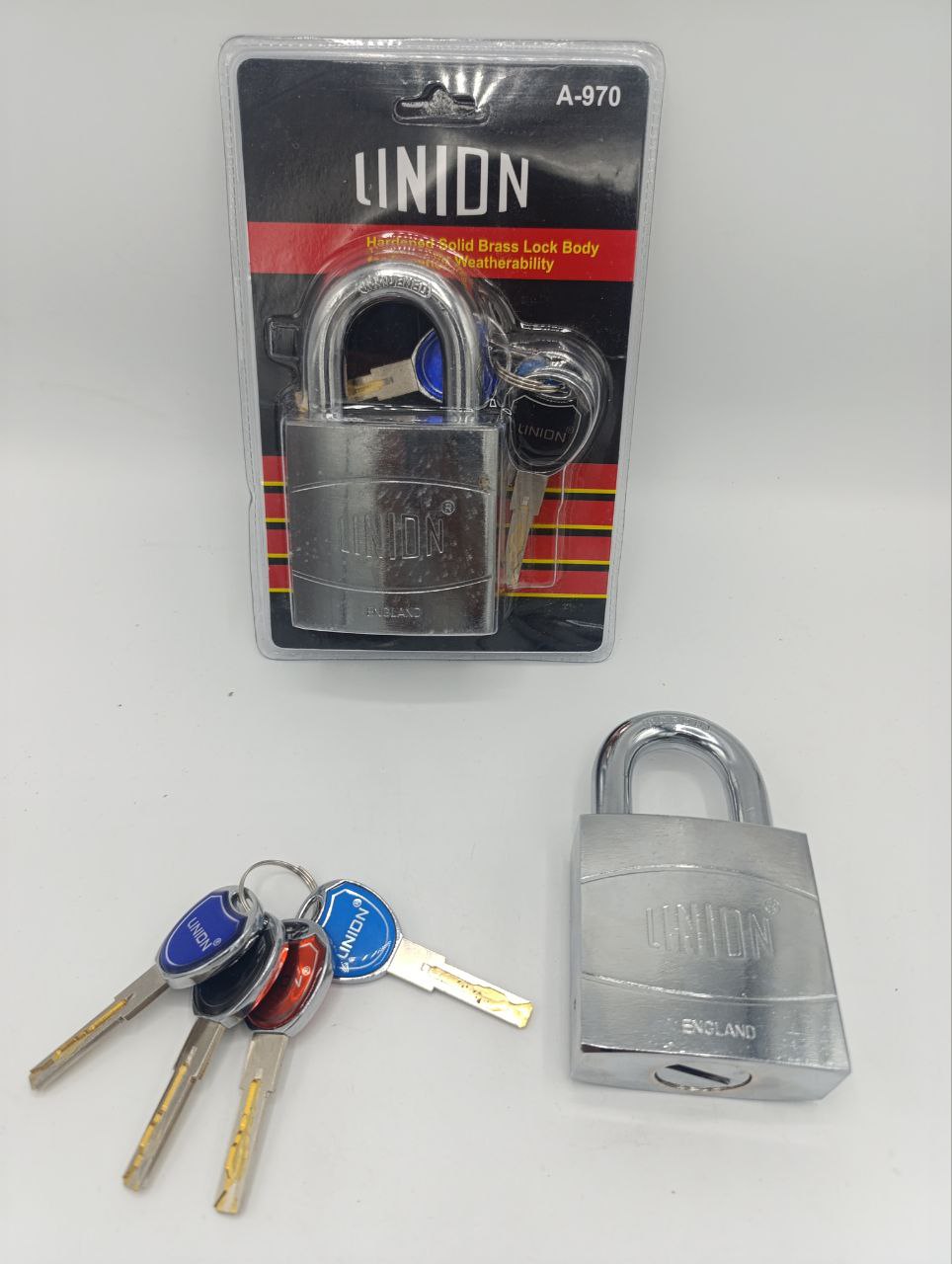  قفل آویز لوکس تمام فولادی LINION سایز 970 فولادی کلید شیار ماری کلید و مغزی کامل برنجی کارتن 24 عدد