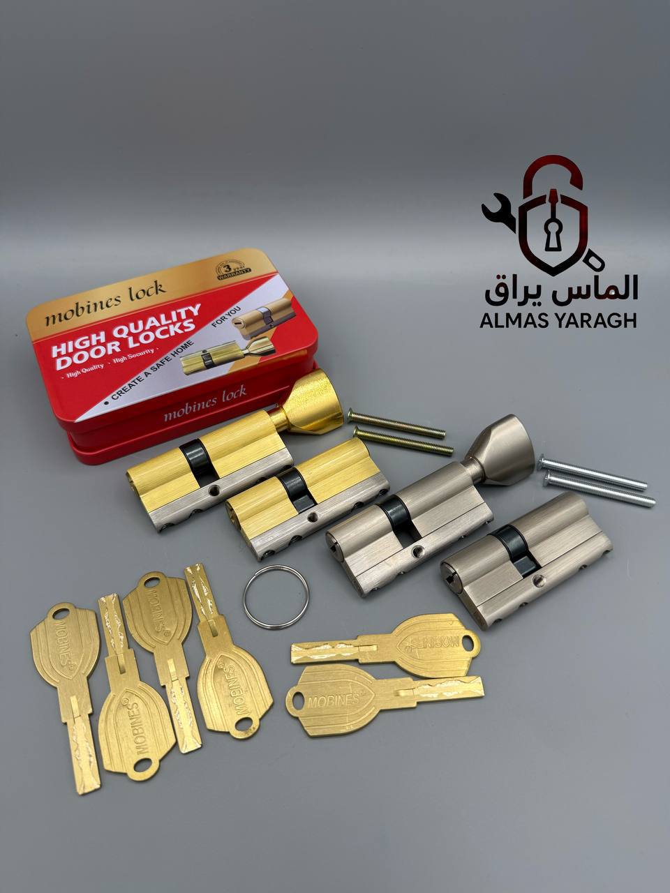 ⭐سیلندر دوقلو(بالا-پایین) تمام برنج تسمه آلنی مبینس(کلید یکسان)⭐