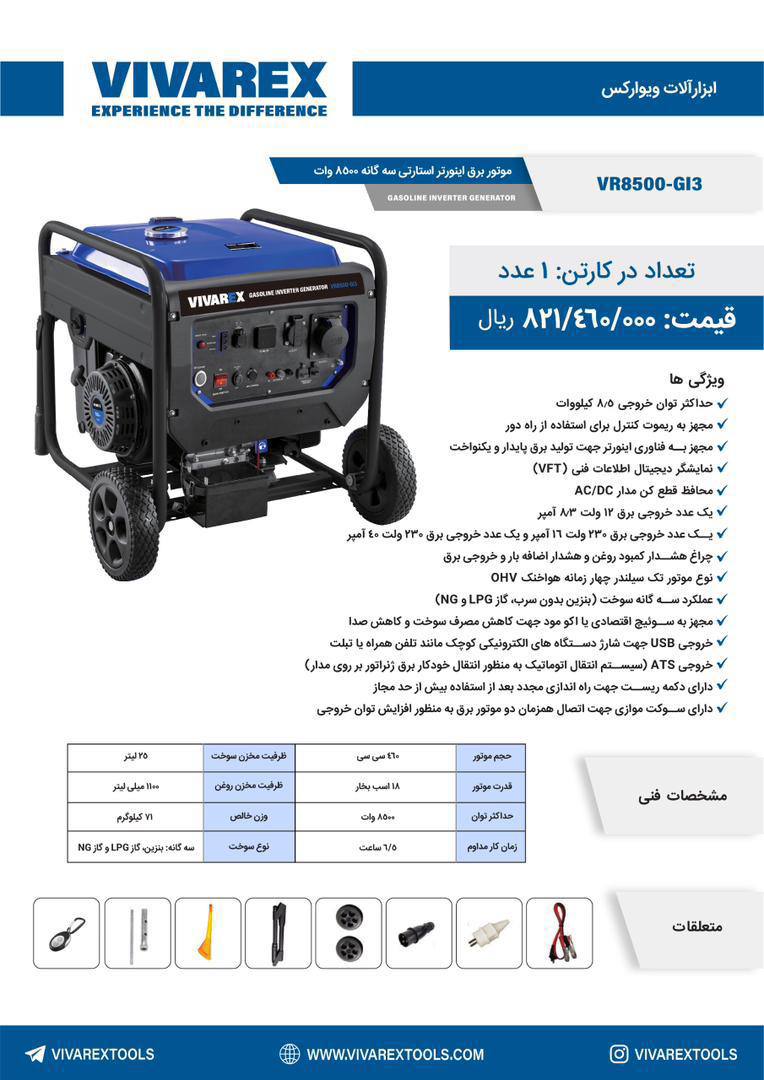 موتور برق ۸/۵ کیلو وات ۳ گانه ویوارکس