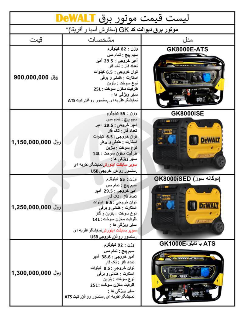 موتور برق های اصلی دیوالت