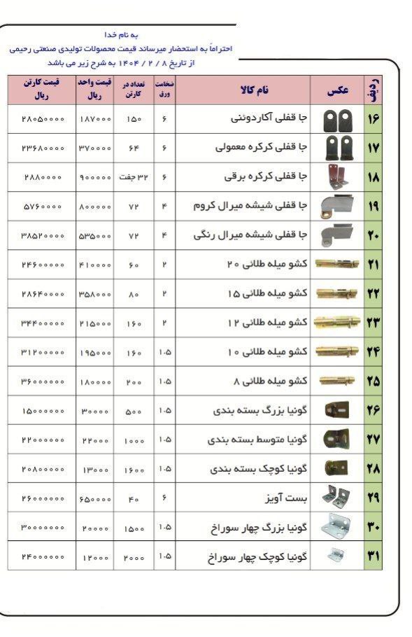 ⭕️لیست قیمت محصولات رحیمی