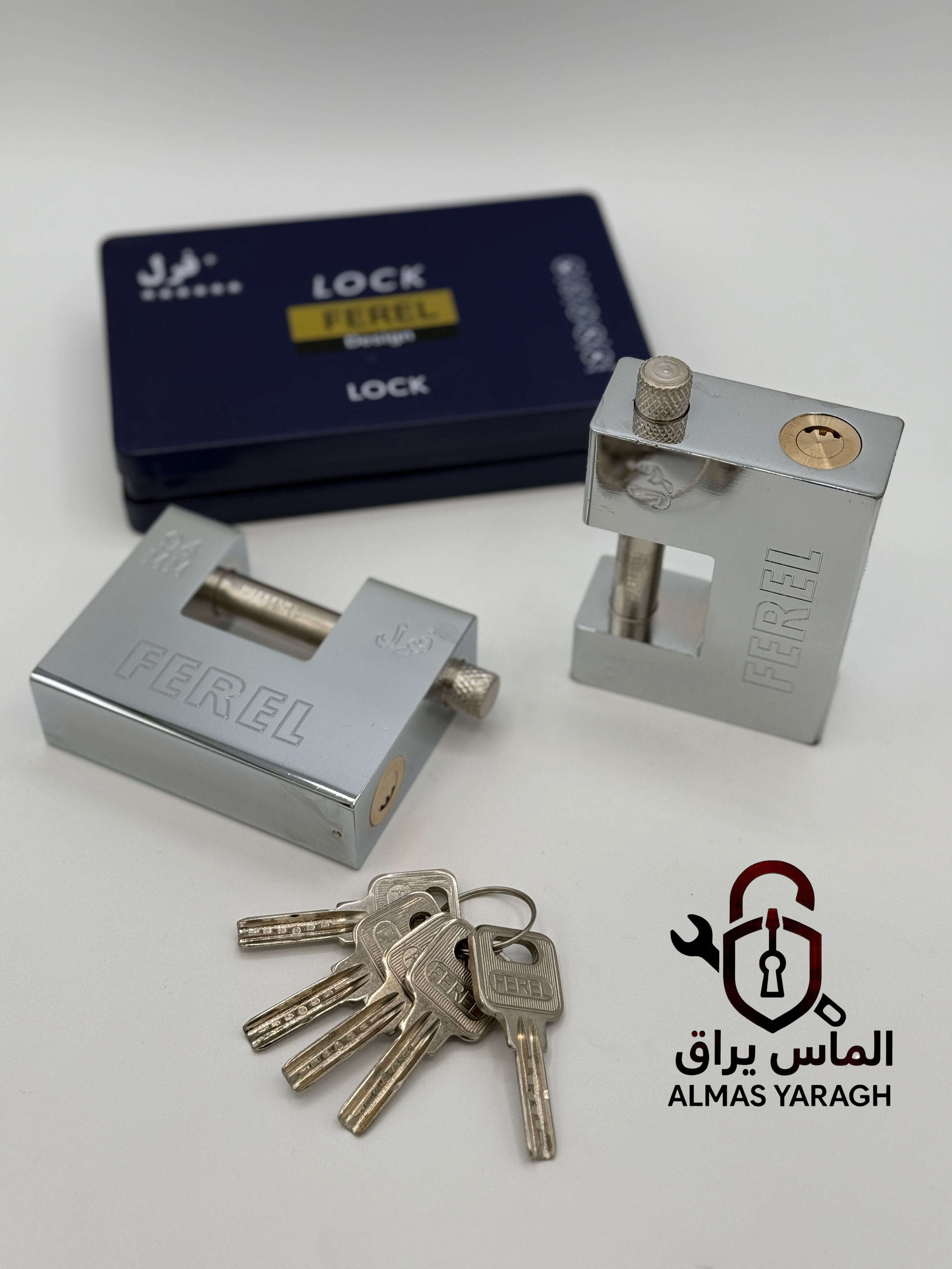  ⭐️قفل کتابی فولادی جعبه فلز کلید ناودانی فرل⭐️ بدنه فولاد یک تکه براق-۵کلیدناودانی بلند مغزی کامل ب