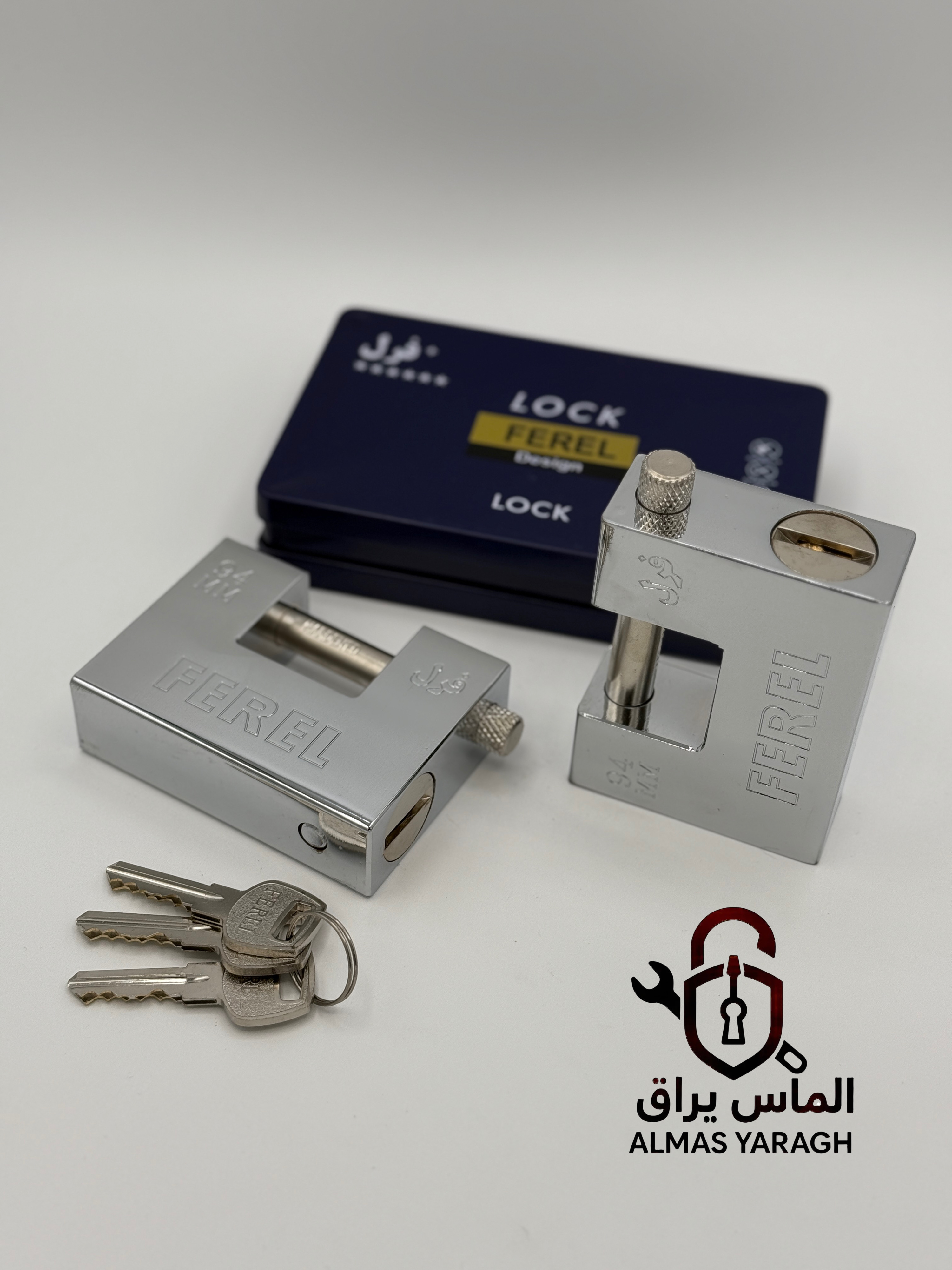  ⭐️قفل کتابی فولادی جعبه فلز کلید دوشیار فرل⭐️ بدنه فولاد یک تکه براق-۳کلید دوشیار برنجی مغزی کامل ب