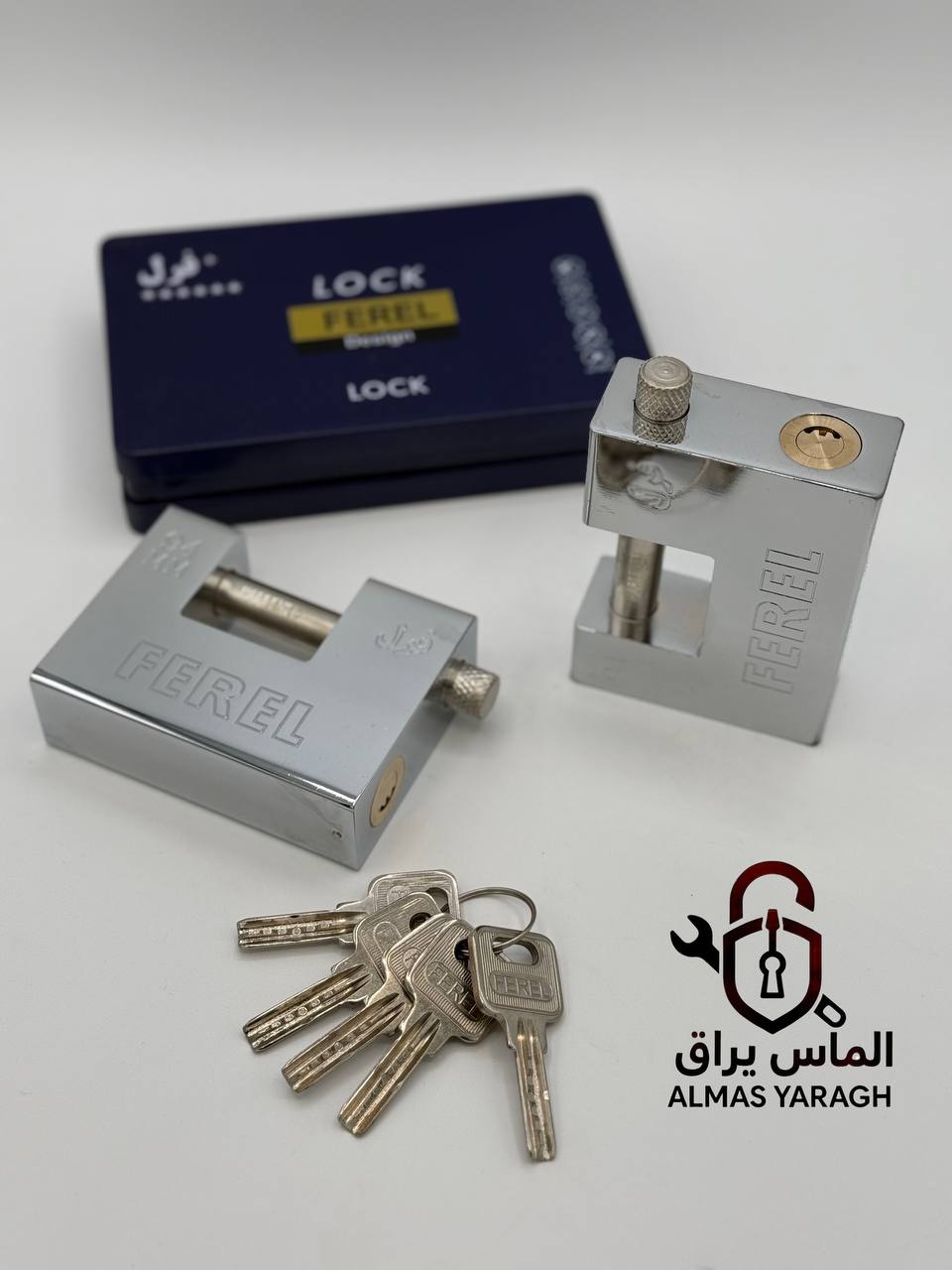  ⭐️قفل کتابی فولادی جعبه فلز کلید ناودانی فرل⭐️ بدنه فولاد یک تکه براق-۵کلیدناودانی بلند مغزی کامل ب
