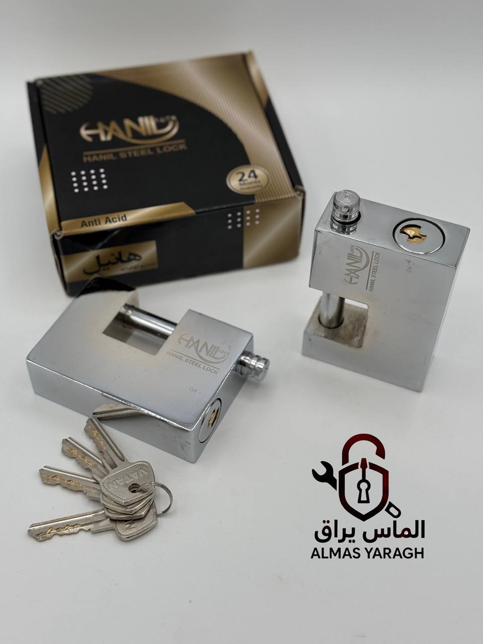  قفل کتابی ۱۰۰۰ پله ای هانیل ۱/۳۱۰گرم ⭐️ ۴عدد کلید پله ای برنجی-سیلندر تمام برنج⭐️ درپوش امنیتی ضد د