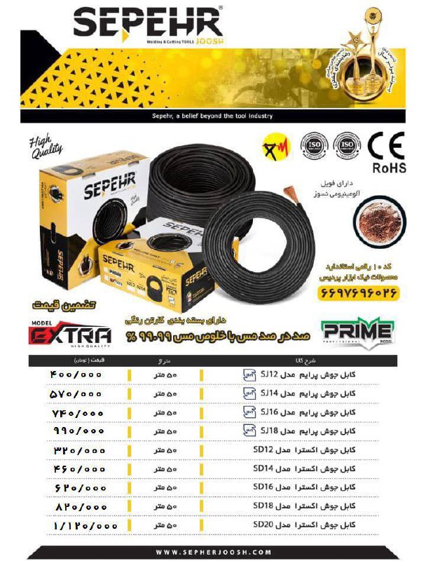 فروش ویژه کابل جوشکاری سپهرجوش