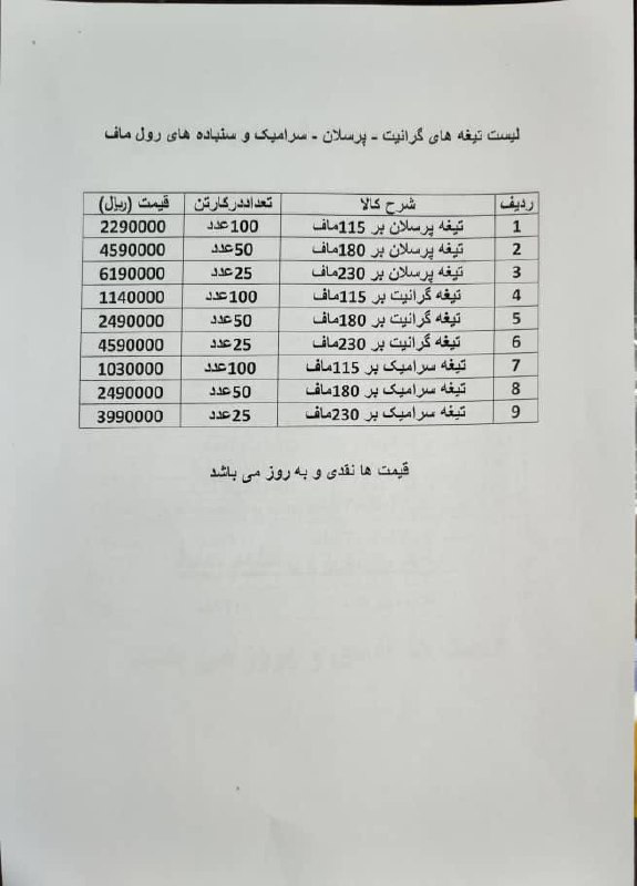 لیست قیمت سرامیک گرانیت بر های ماف 