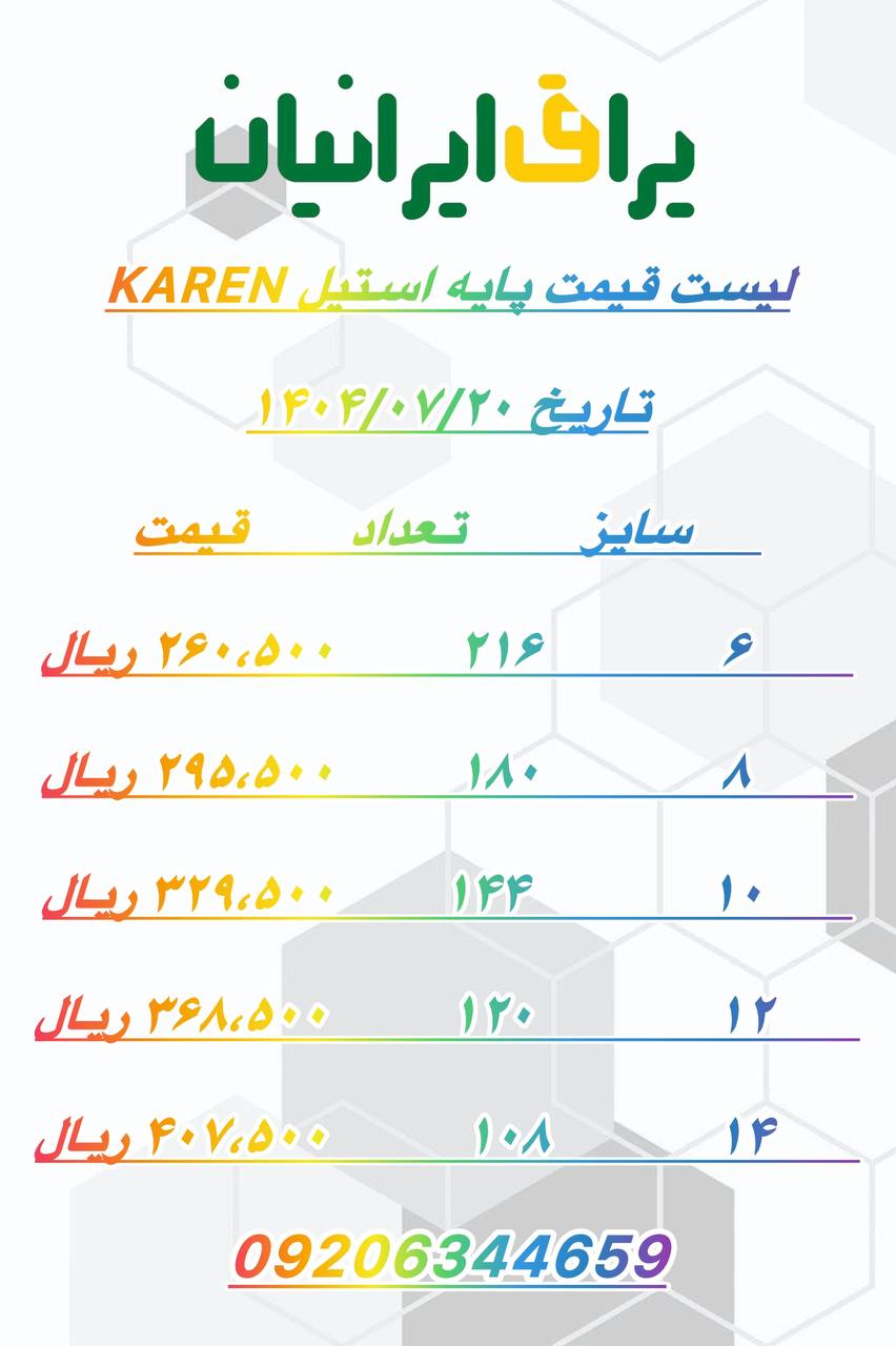 لیست قیمت پایه استیل KAREN 