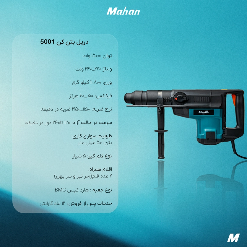 دریل بتن کن ماهان 12 کیلویی کد 5001