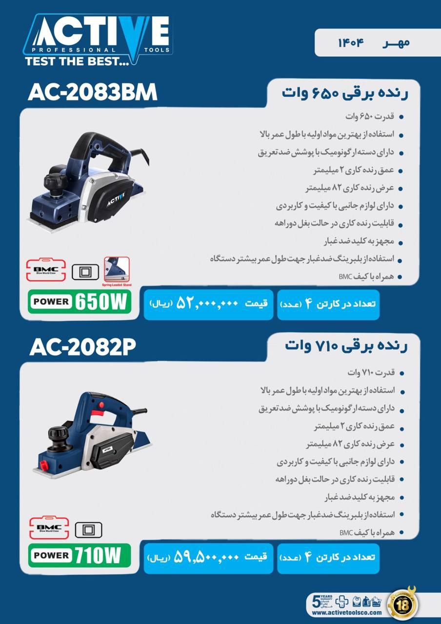 رنده برقی ۷۵۰ وات اکتیو موجود شد و آماده توزیع میباشد