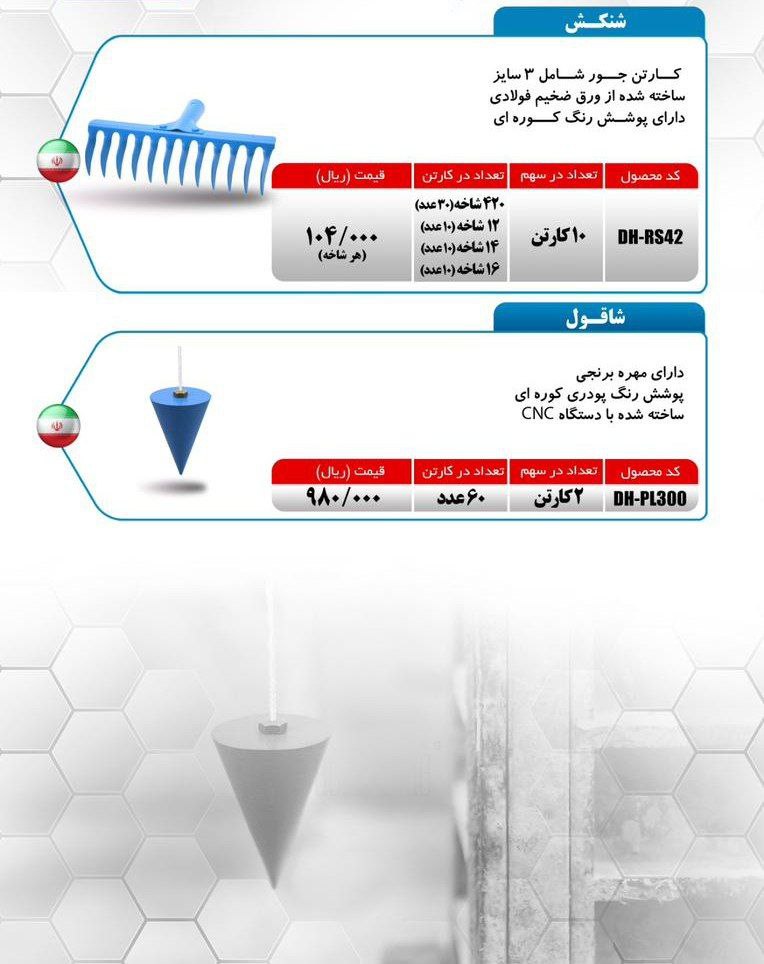 شاقول ۳۰۰ گرم و شنکش جور میکا ساخت ایران موجود میباشد 
