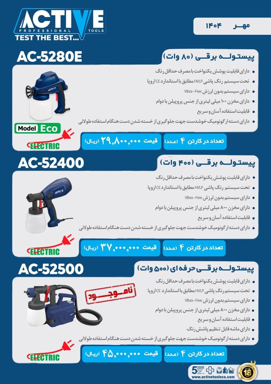 پیستوله های برقی اکتیو در سه مدل موجود شد و آماده توزیع میباشد 