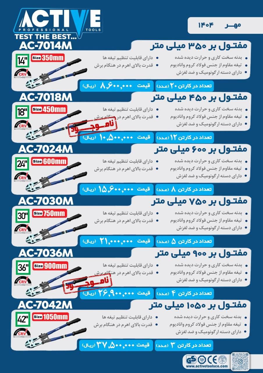 قیچی مفتول برهای اکتیو در تمامی سایزها موجود شد و آماده توزیع میباشد 