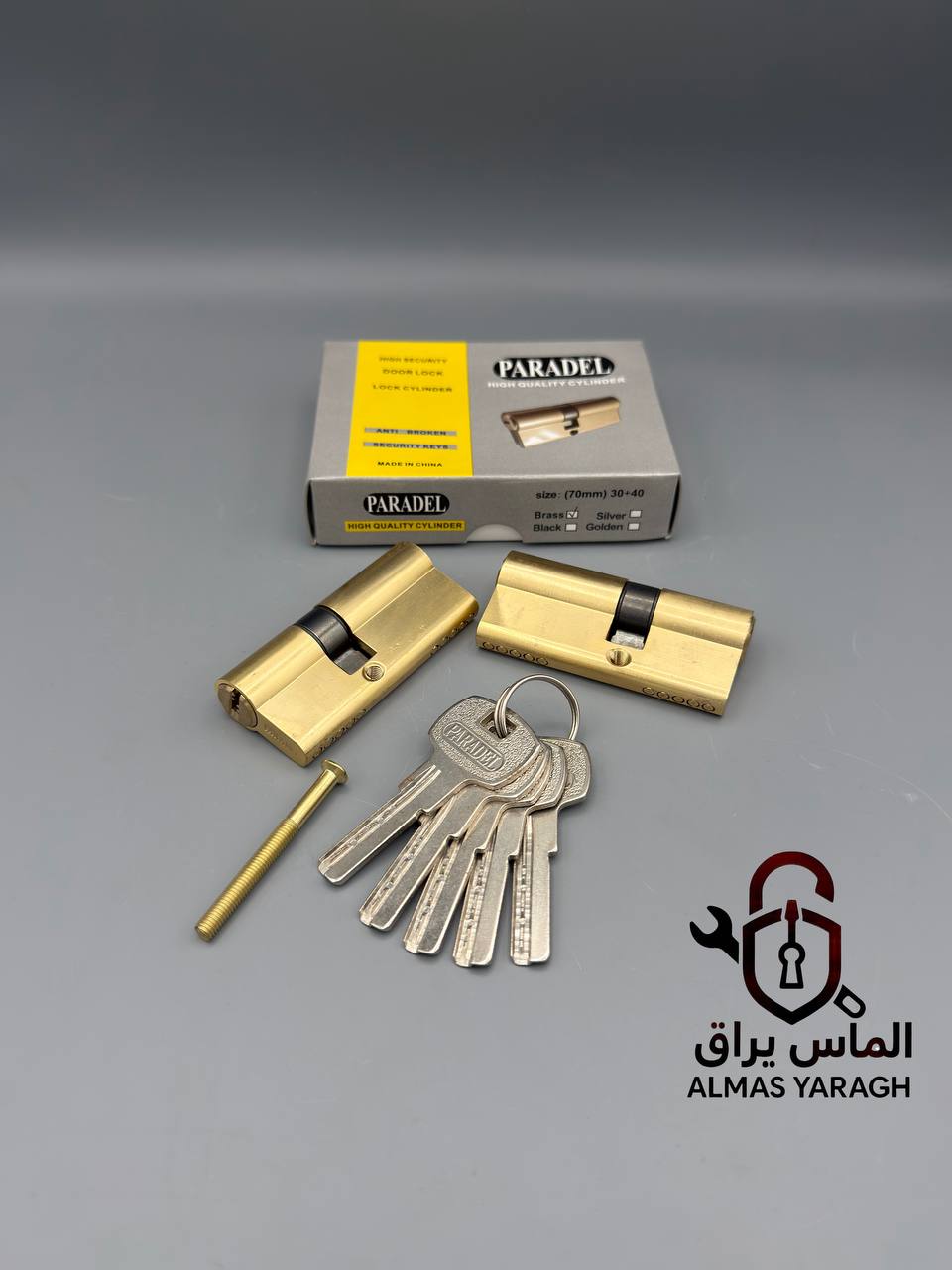  ⭐️سیلندر ۷سانت بدنه برنج-کلید آهن پارادل⭐️ بدنه تمام برنج-جعبه کادویی پنج کلید کامپیوتری پایه بلند 