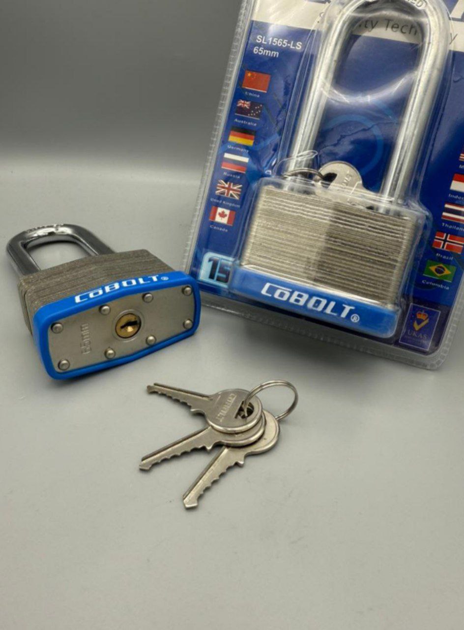  قفل آویز تمام فولادی پایه بلند کوبالت ⭐️ میله و بدنه تمام فولادی ضدبرش دارای تسمه فولادی نشکن مغزی 